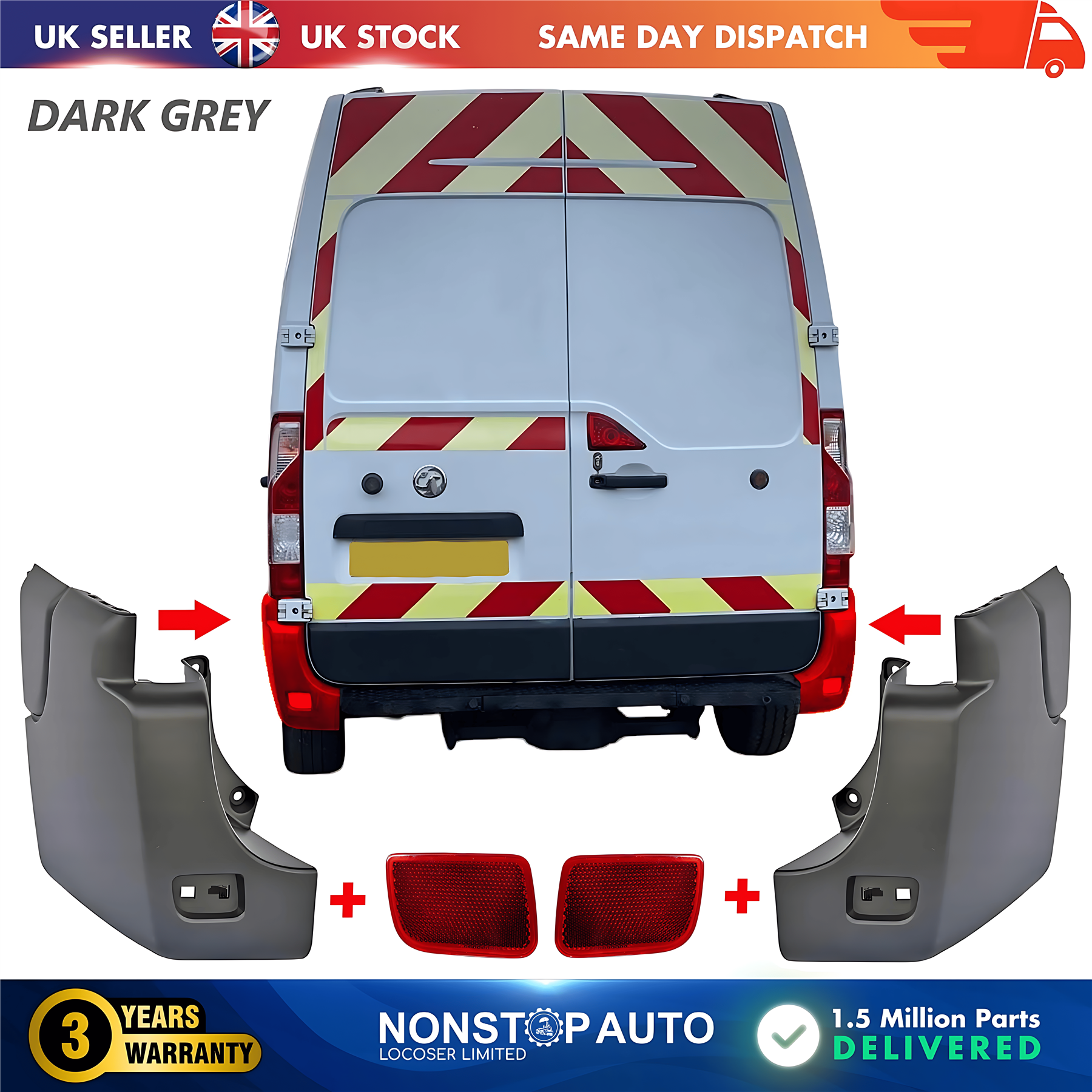 2X Rear Bumper Corner End and Reflector R+L For VAUXHALL Movano B 2009 on 851210001R 851200001R