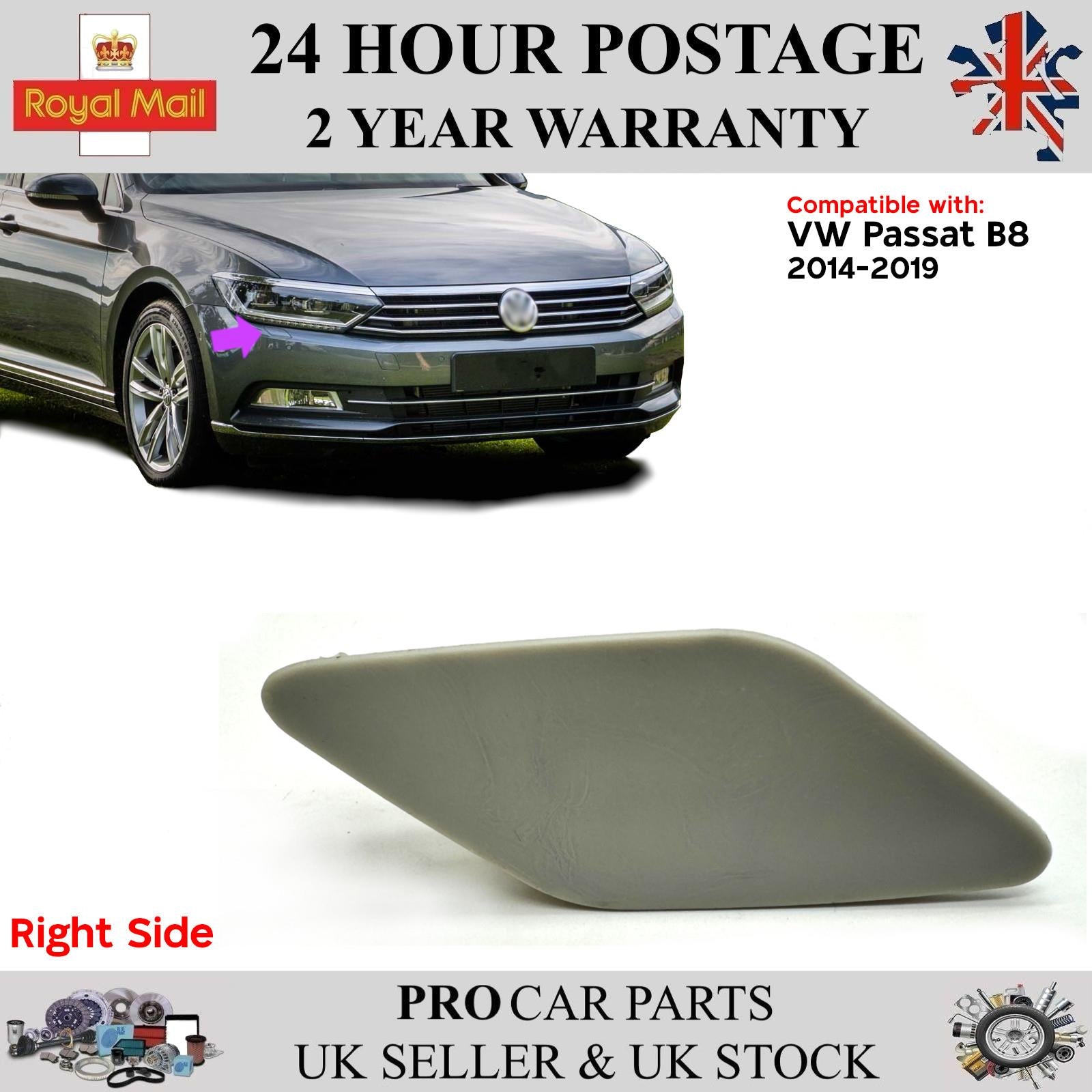 Headlight Washer Cover Cap Right Side For VW Passat B8 2014-2019 3G0807938