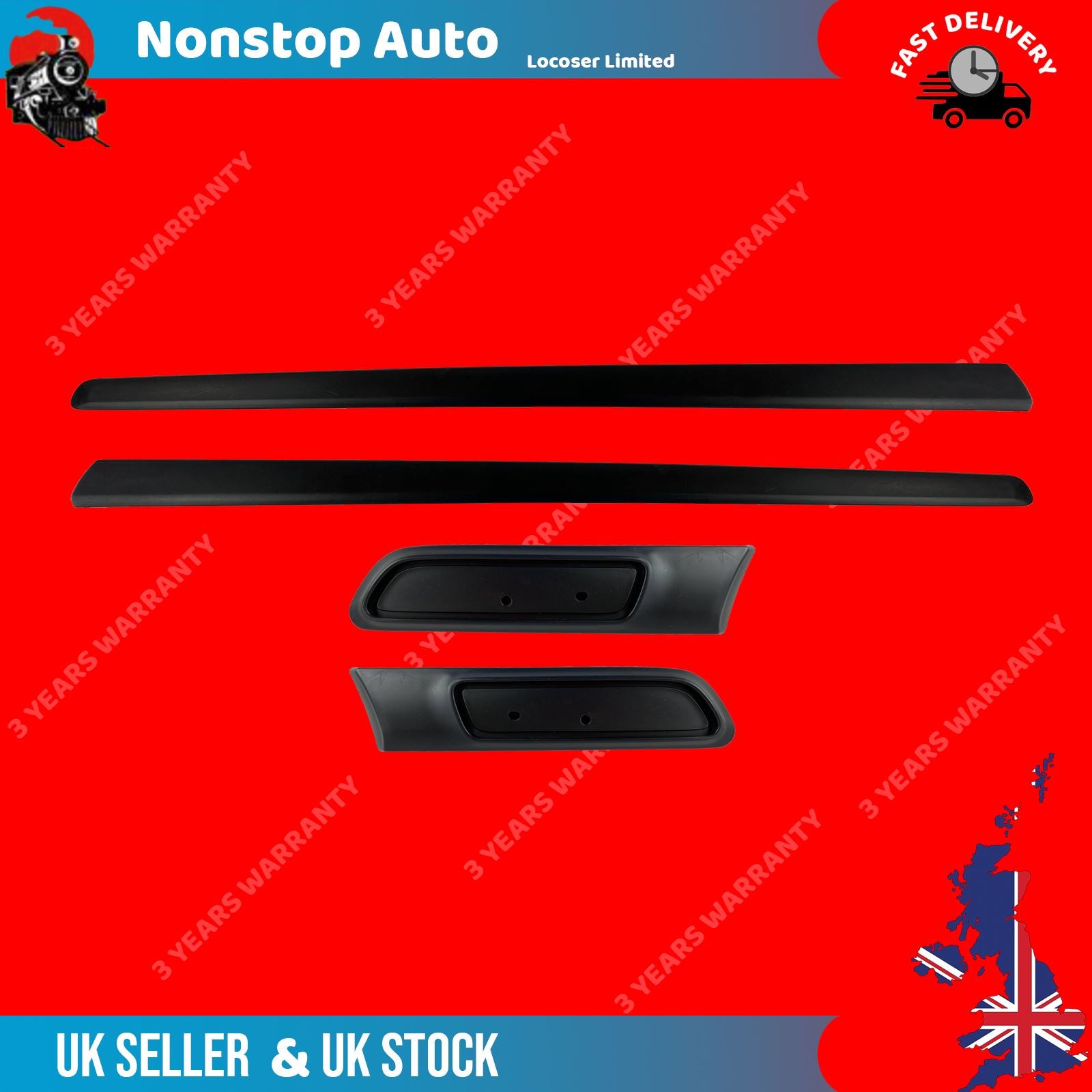 2X FRONT DOOR MOULDING PANEL TRIM STRAP & 2X WHEEL ARCH MOULDING FITS FIAT 500 735488138, 735488140