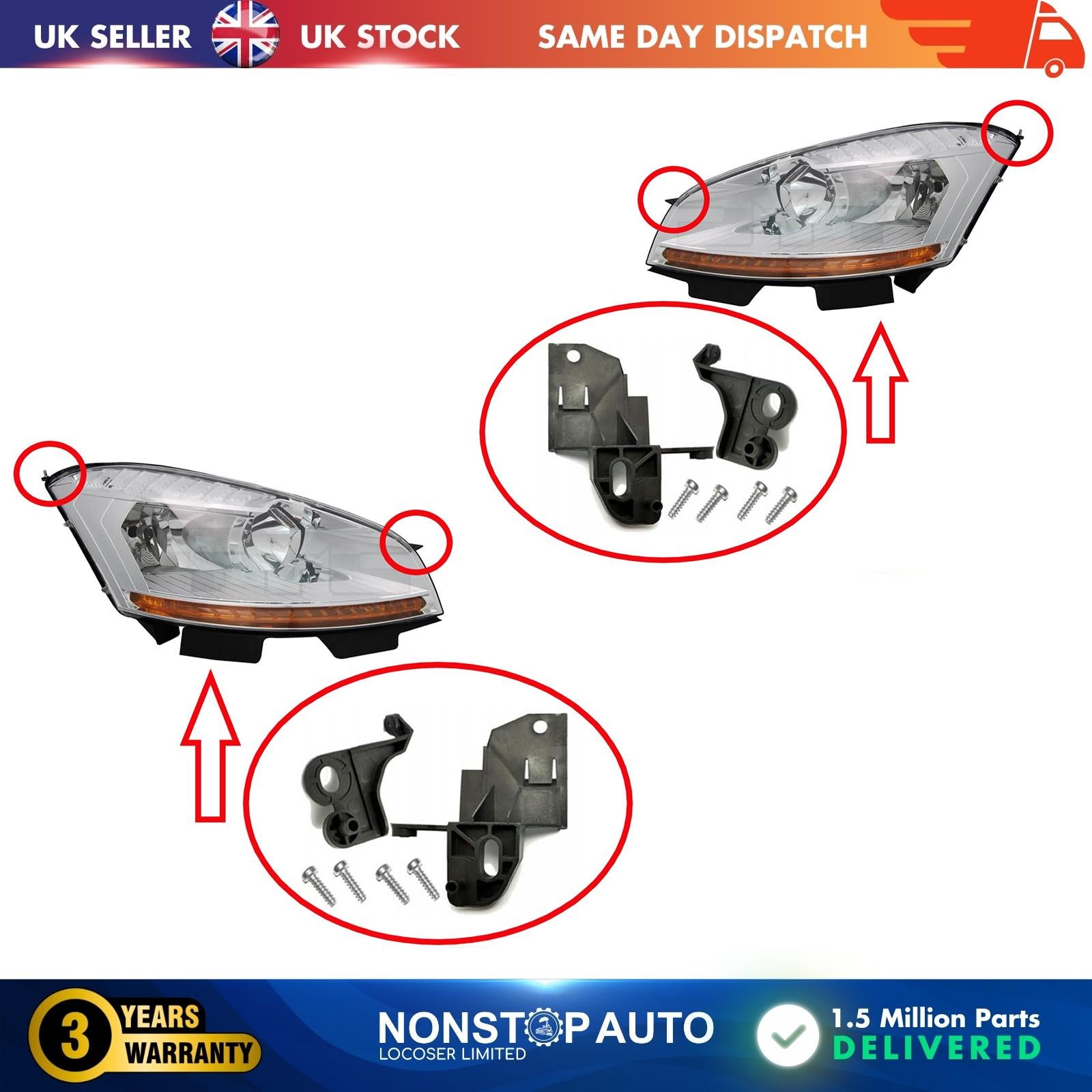 2X Headlight Repair Kit Bracket Mount Clips Left and Right For CITROEN C4 Picasso Grand Picasso 6212A1 6212A2