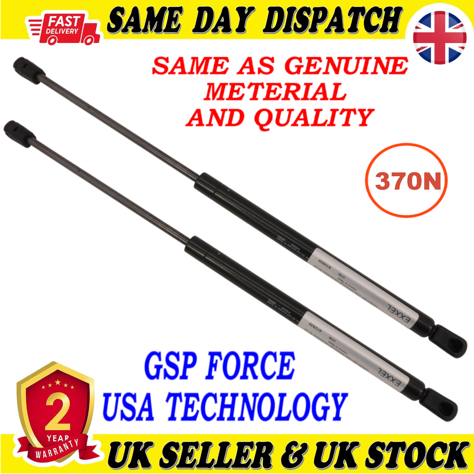 2X TAILGATE BOOT GAS STRUTS 370 Newton FOR VAUXHALL COMBO C CORSA C AUDI V8 RENAULT CLIO 441827551