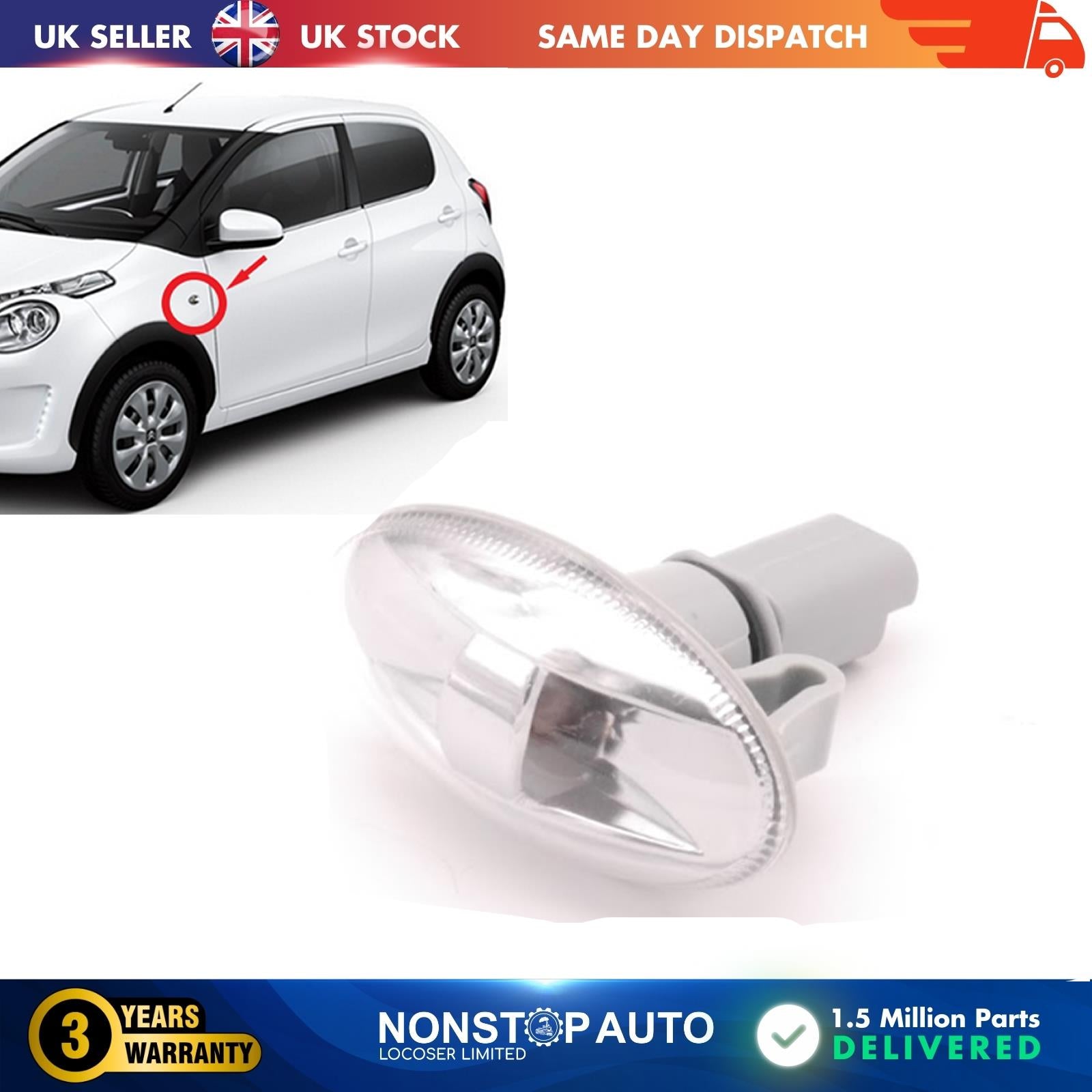 SIDE INDICATOR REPEATER LIGHT LAMP FOR CITROEN BERLINGO C-CROSSER C-ELYSEE C1 C2 C3 C4 C5 C6 Jumpy SPACETOURER Xsara VAUXHALL COMBO VIVARO ZAFIRA FIAT Scudo PEUGEOT 107 108 206 301 307 407 607 EXPERT PARTNER TRAVELLER TOYOTA AYGO PROACE  6325.G3
