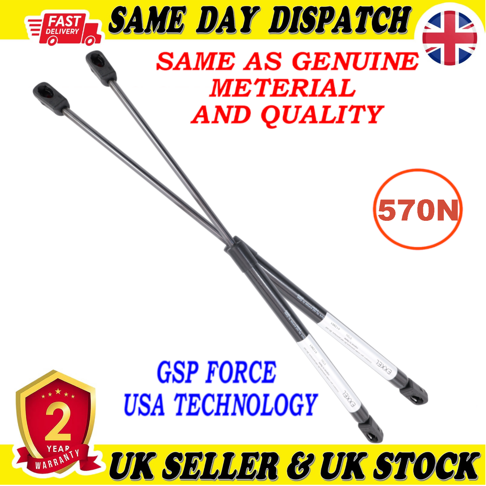 2X TAILGATE BOOT GAS STRUTS 570 Newton FOR VAUXHALL ASTRA H 132757