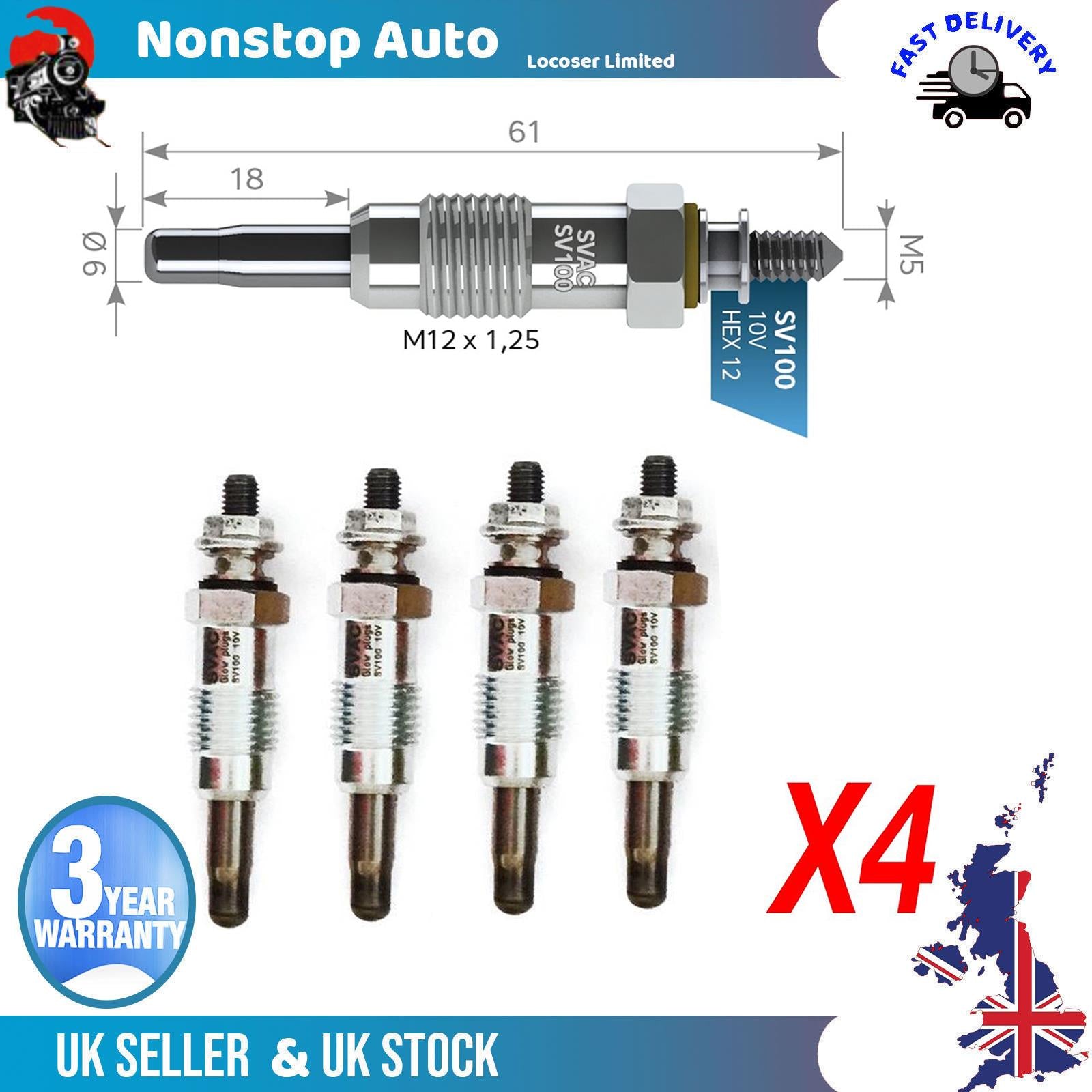4X Glow Plugs For FORD Escort V VI Fiesta IV Mondeo II 96FF6M090AA
