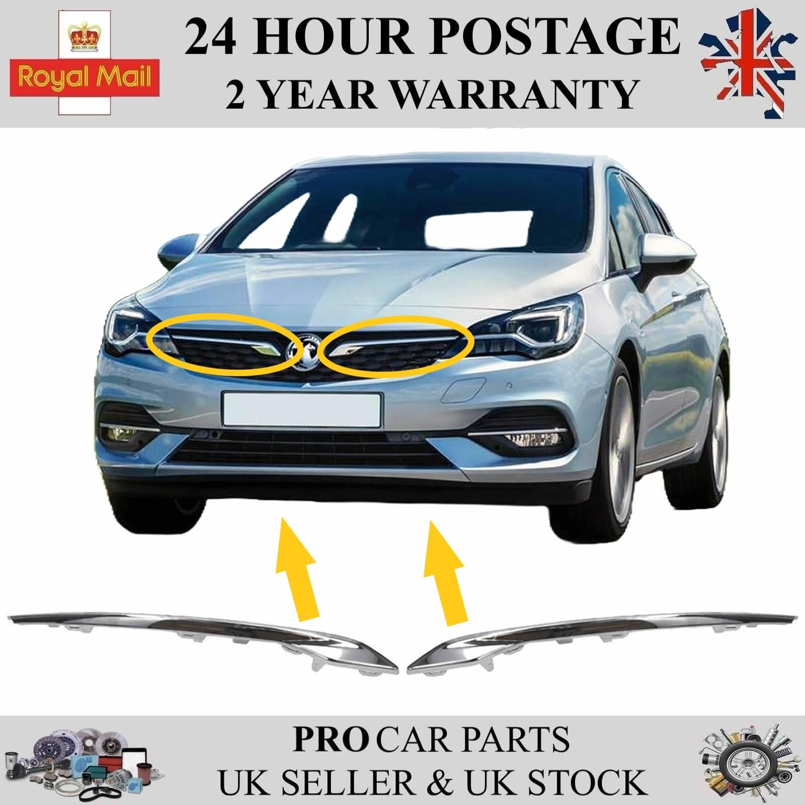2X Front Bumper Grill Moulding Left and Right Chrome For VAUXHALL Astra K 2019-2022 39206366 39206367