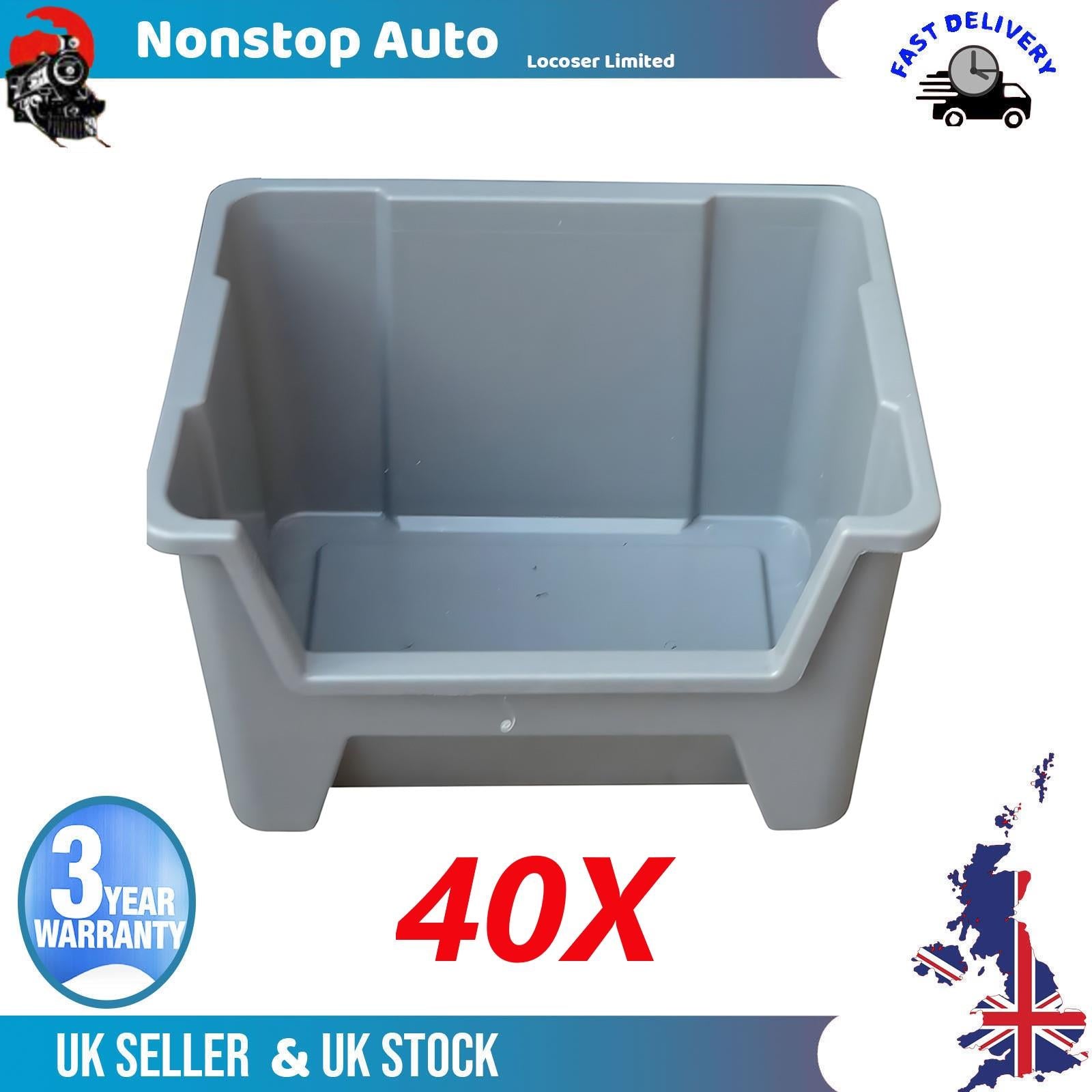 40X Pallet Racking Plastic Storage Bins Boxes With Scooped Front