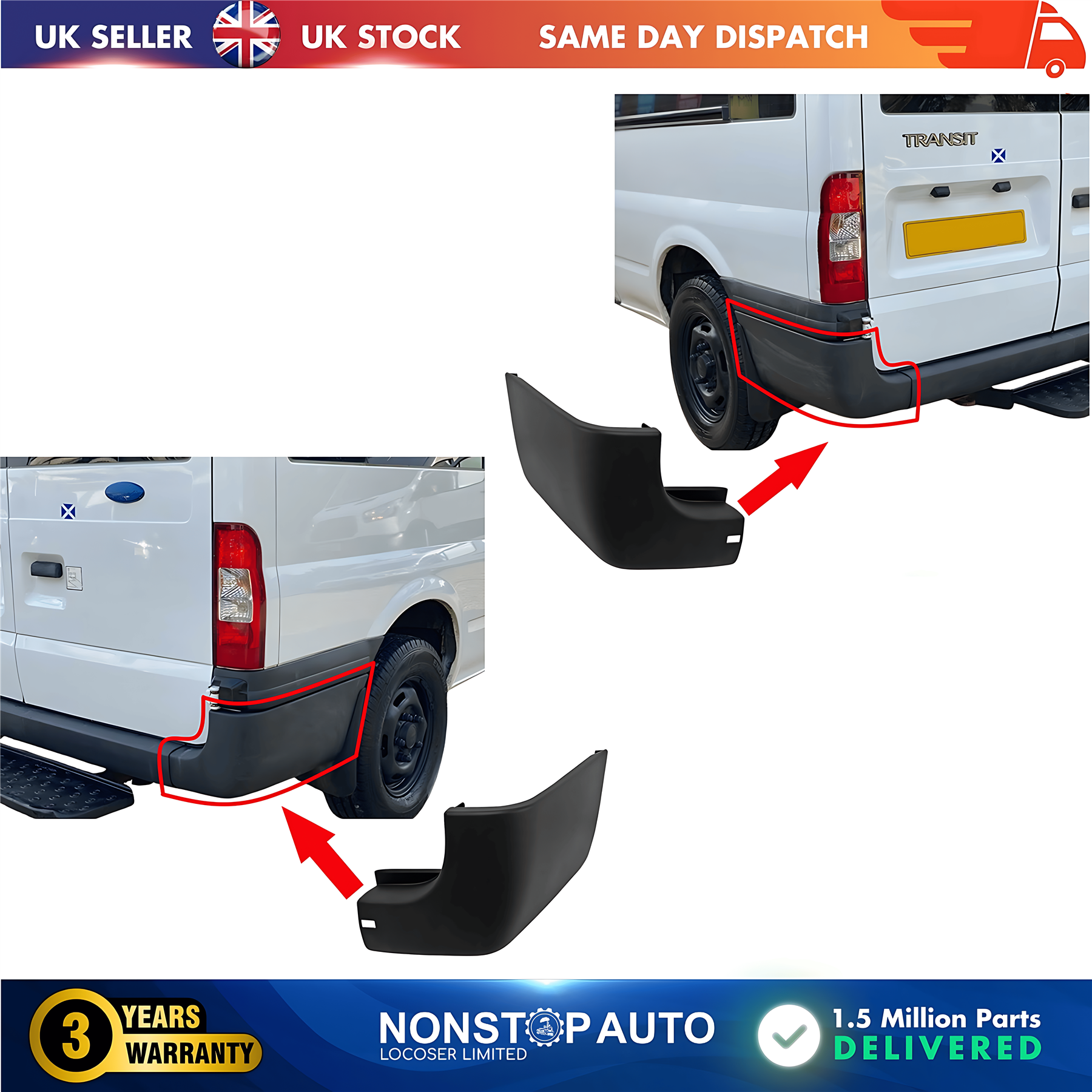 2X Rear Bumper End Cap Corner Left and Right For FORD Transit MK6 MK7 2000-2014