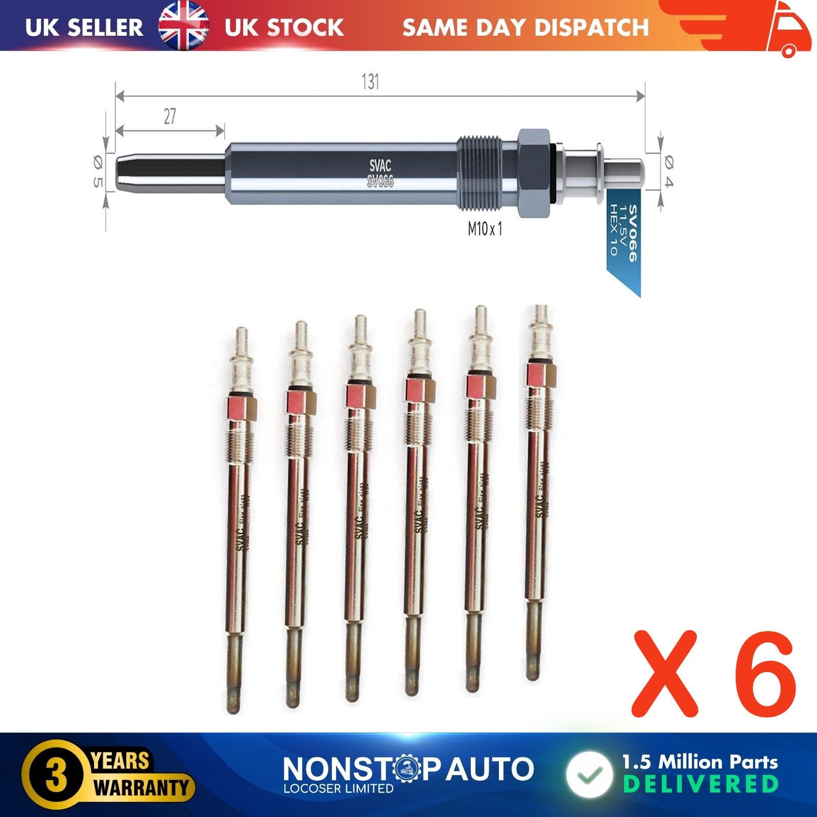 6X Glow Plugs For PREMIER Padmini 1.4 D 05080046AA