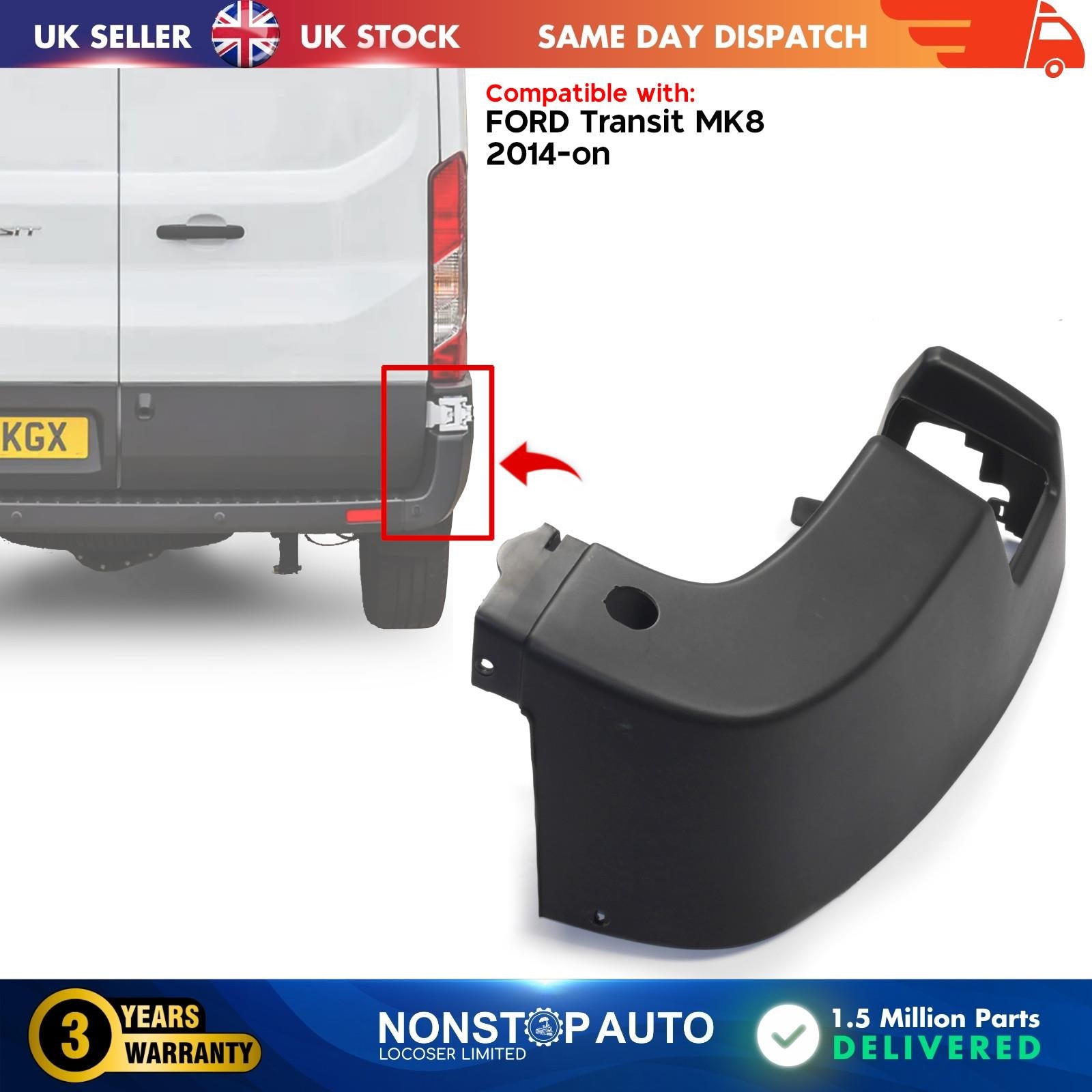 REAR BUMPER END CORNER CAP RIGHT SIDE FOR FORD TRANSIT MK8 2014 ON