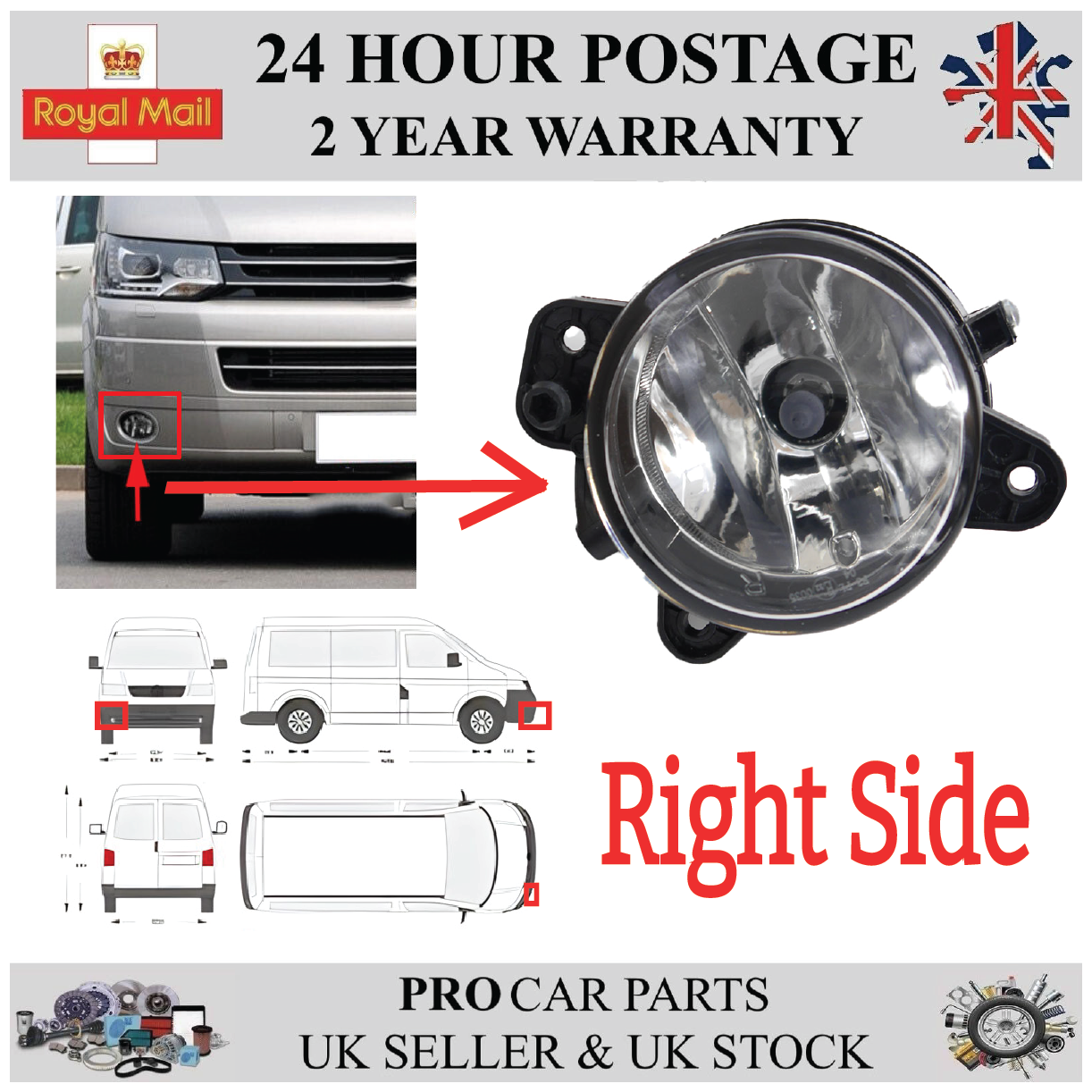 Front Bumper Fog Light Lamp Right Side For VW Transporter T5 Multivan T5  Crafter Polo 7E0941700