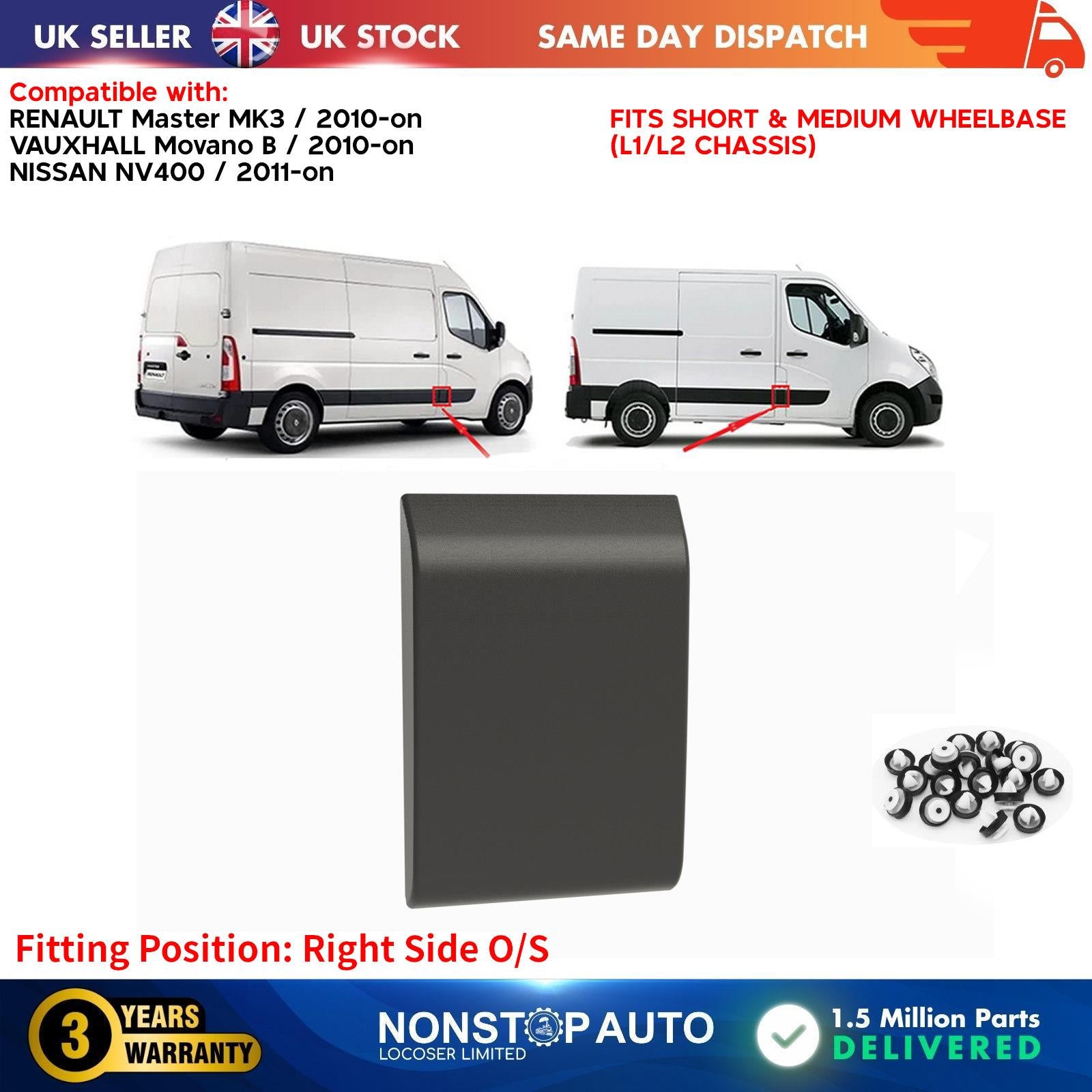 Door Side Band Moulding RIGHT MIDDLE SHORT For NISSAN NV400 768180129R