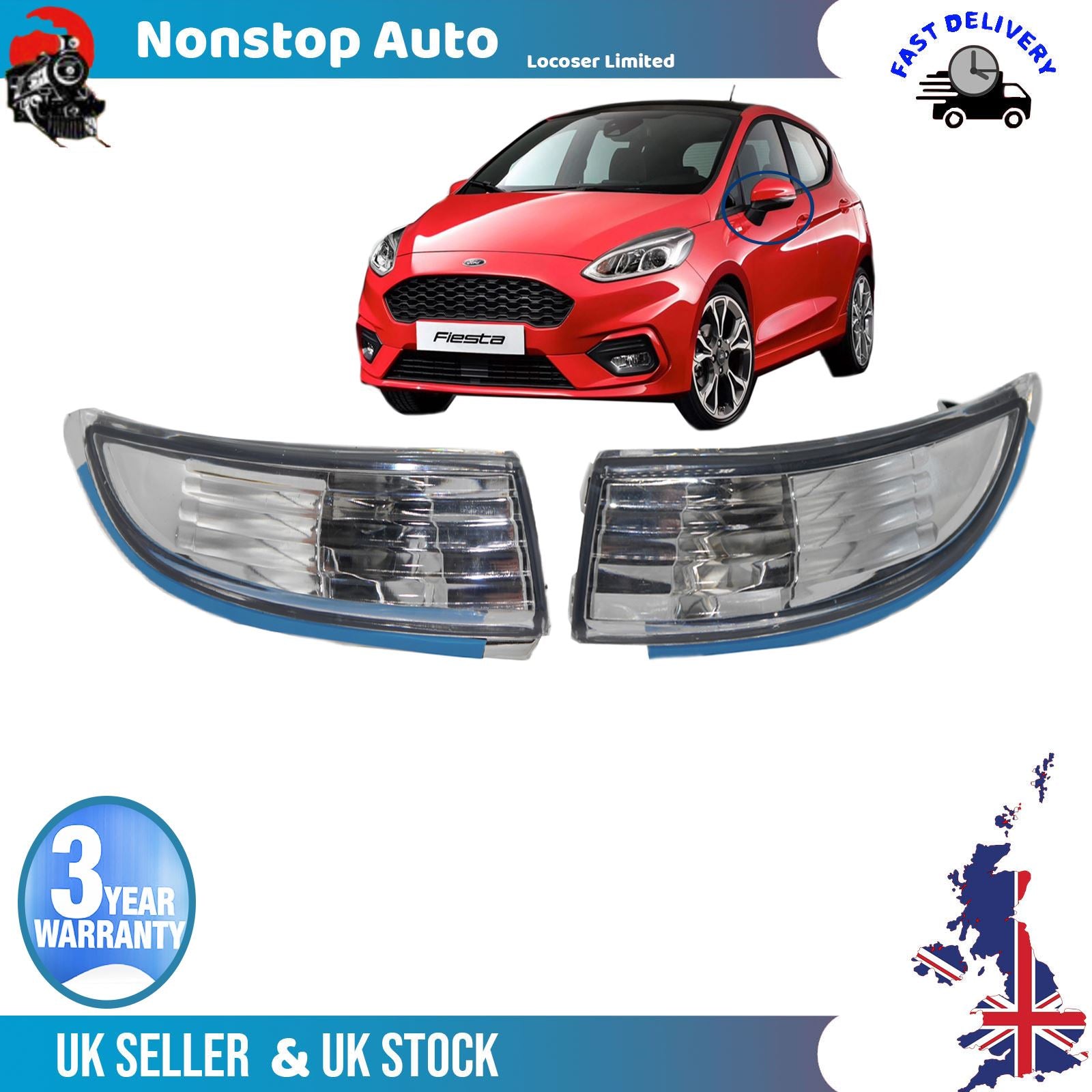 2 X Wing Mirror Indicator Light Lens Fits Ford Fiesta Mk6 Mk7 8A61-17682
