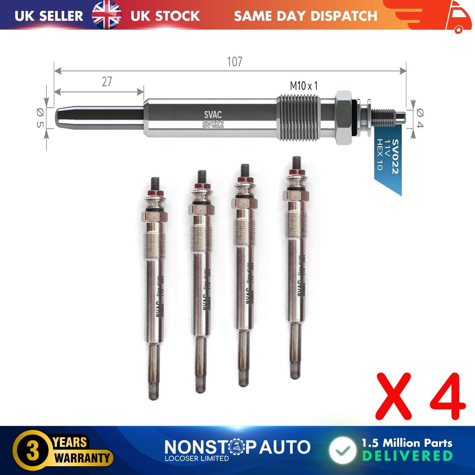 4X Glow Plugs For PEUGEOT 206 306 307 406 607 806 807 Expert Partner Boxer 596066