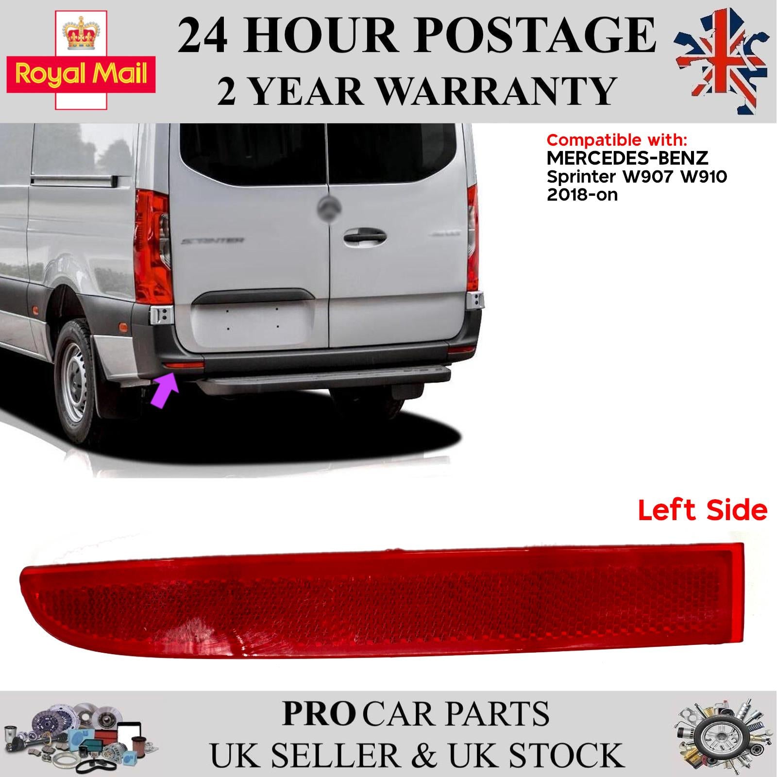 Rear Bumper Reflector Left Side for Mercedes Sprinter W907 W910 2018 on A9108204800